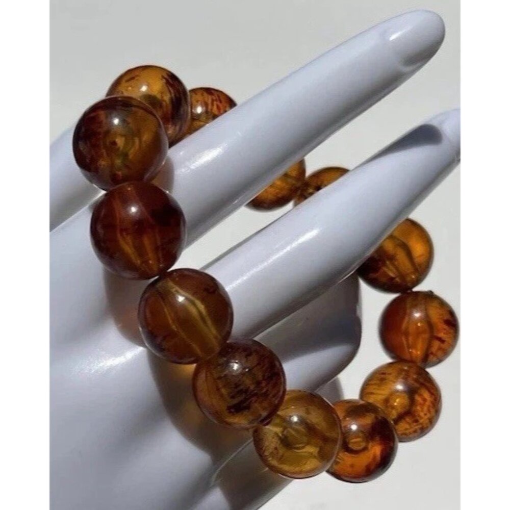Vintage Chunky Faux Amber round Bead bracelet Women’s Sz 7” - Picture 7 of 11
